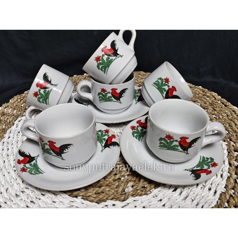 Cangkir set Keramik Ayam Jago | Cangkir keramik | Gelas kopi | Gelas teh