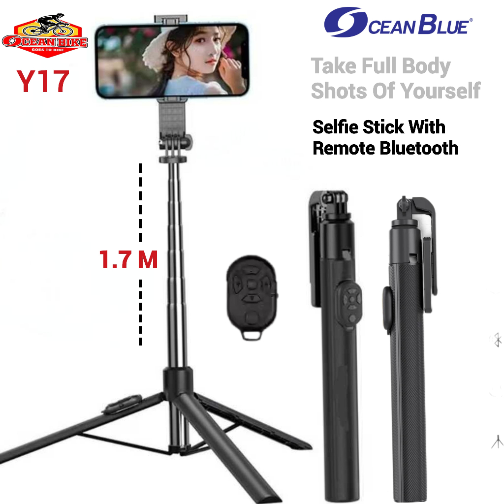 OCEANBLUE Tripod Bluetooth Remote Shutter Y17 Tongsis Selfie Stick 1,7 Meter Stand Holder Hp