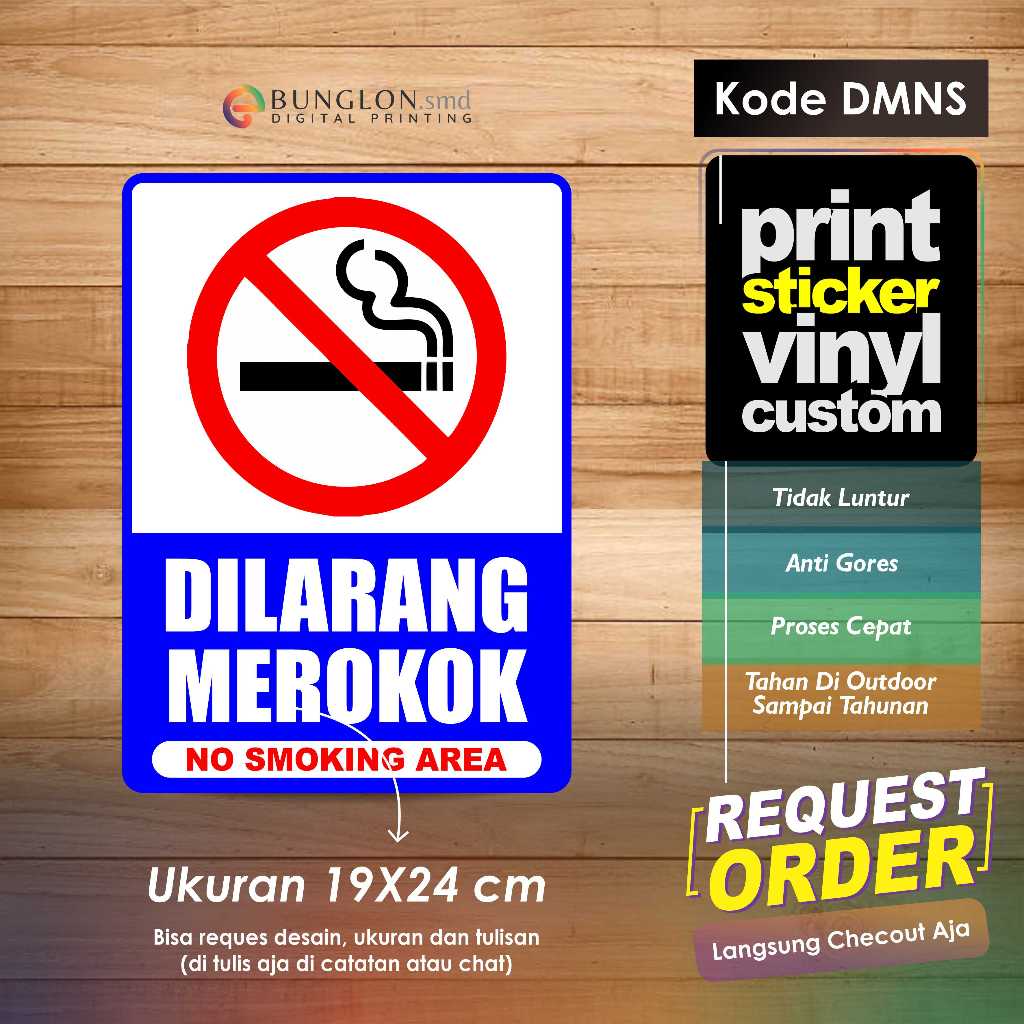 

STIKER DILARANG MEROKOK NO SMOKING AREA + LIMINASI KODE DMNS BIRU TUA