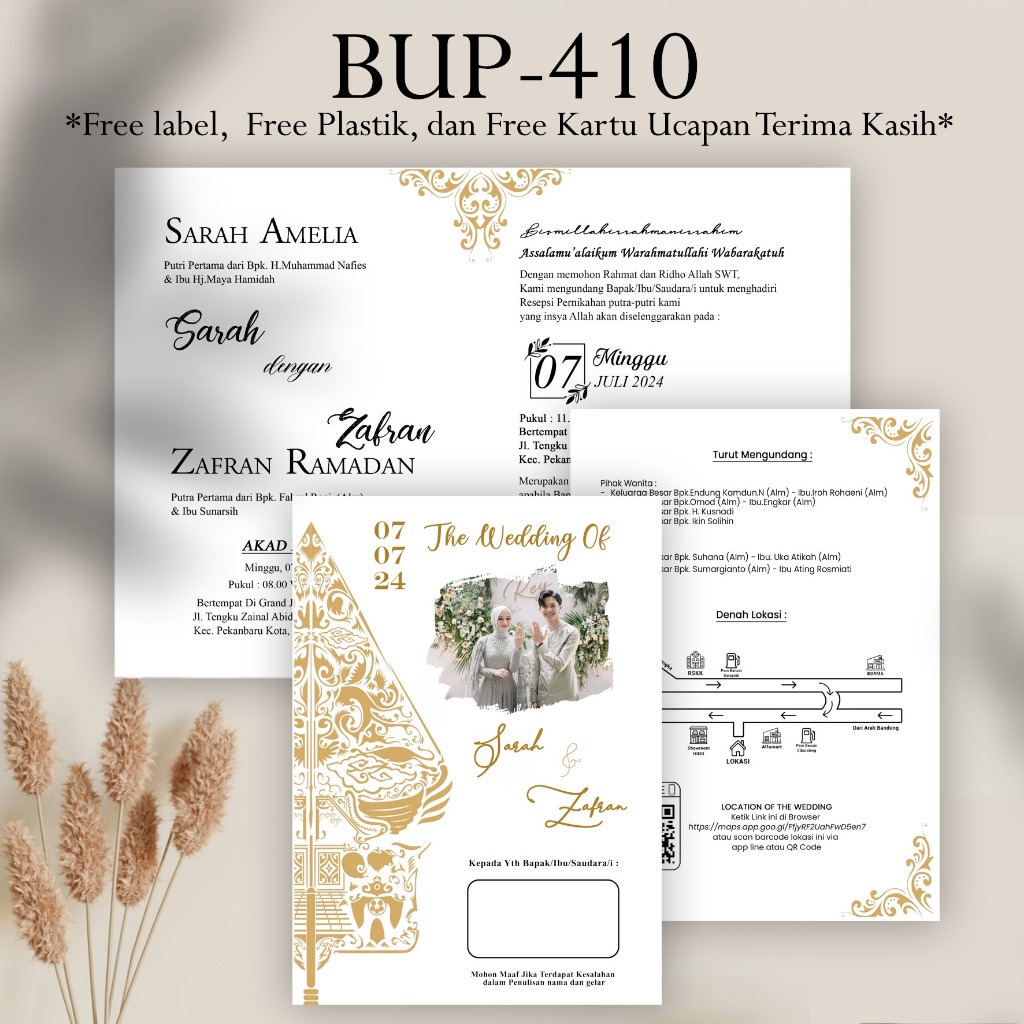 Undangan Pernikahan Murah yang Estetik Mewah Simple Elegan BC 200 Gsm BUP-220