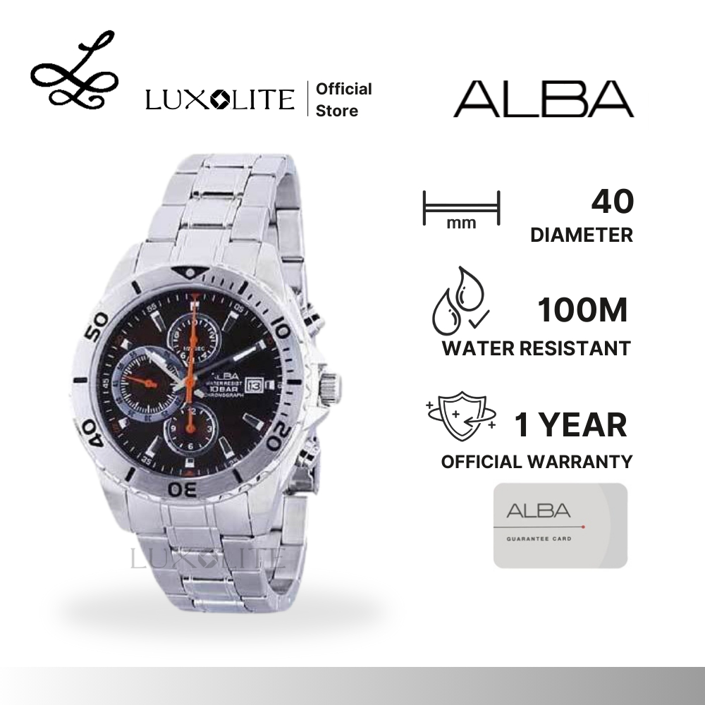 [Luxolite] ALBA Jam Tangan Pria Analog AF8M95/AF8M95X1 Silver Stainless Steel