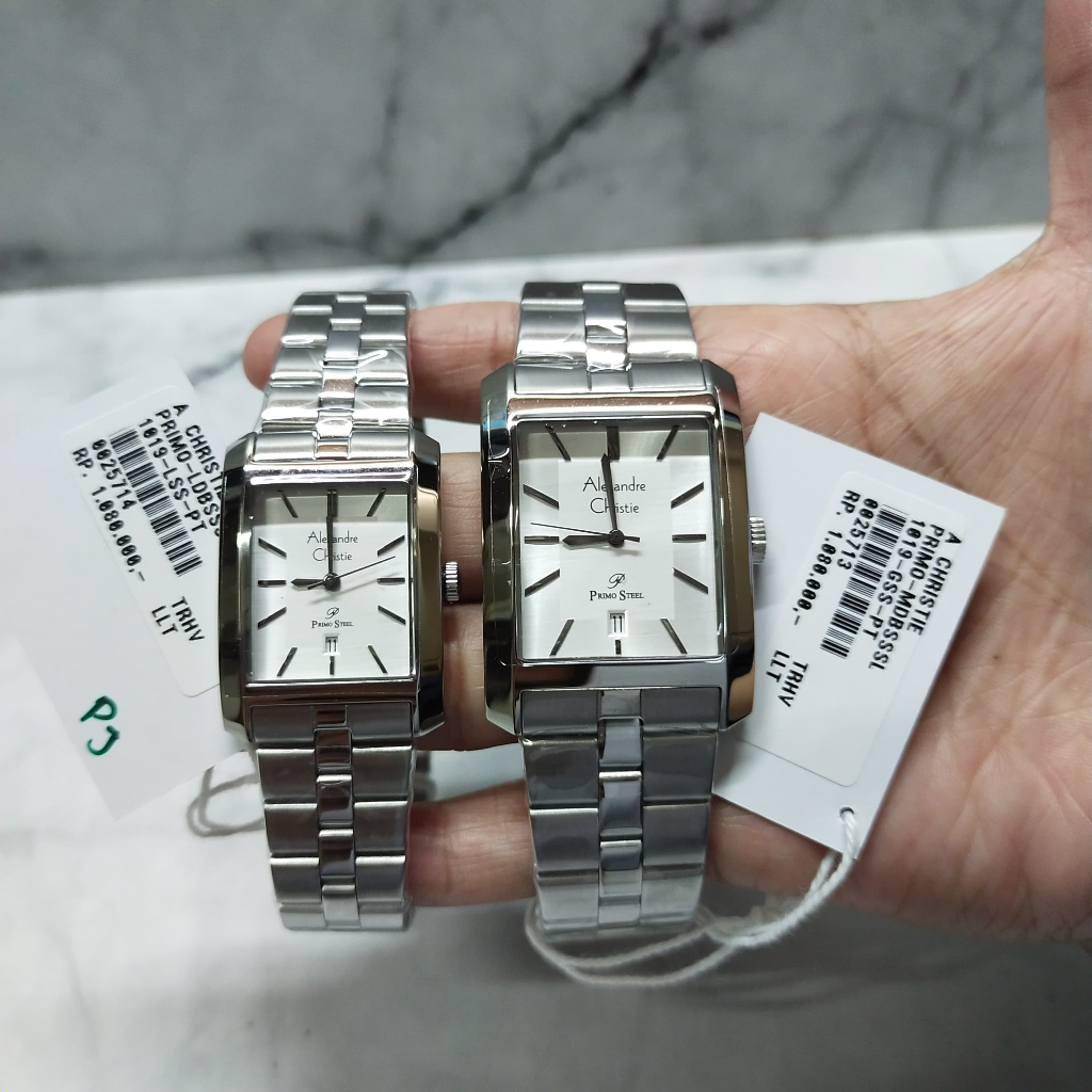 AC 1019 Besi & Kulit Jam Tangan Original Couple Alexandre Christie