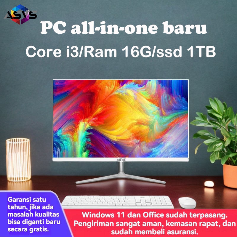 ASVS PC All-in-One Baru Intel Core i3 komputer full Set Lengkap untuk Gaming Kantor dan Pelajar