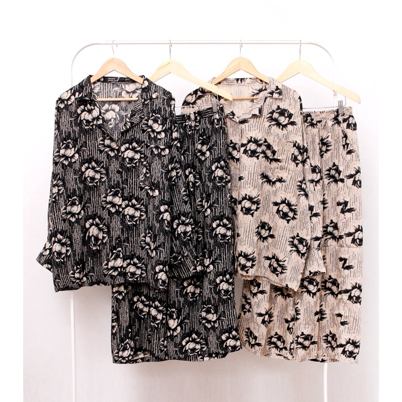 RTYU SETELAN RAYON JUMBO LENGAN PANJANG CELANA PANJANG ONE SET PIYAMA JUMBO LD 140 CM