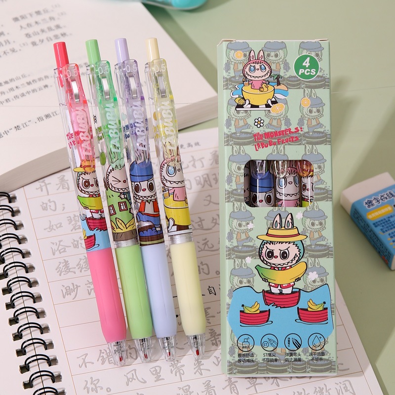 

COD 4PCS PULPEN GEL MEKANIK 0.5MM MOTIF LABUBU / BALLPOINT MEKANIK LABUBU / PEN GEL