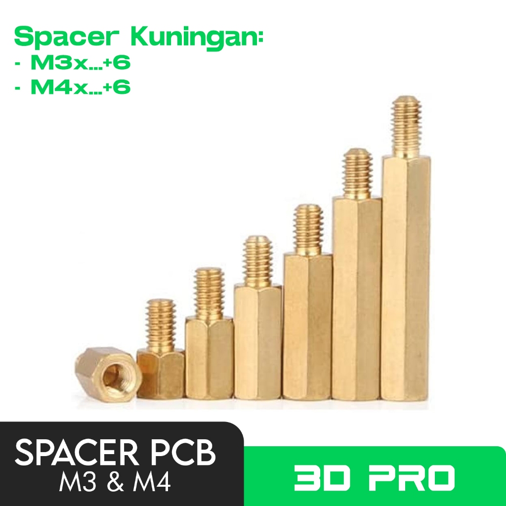 Spacer Kuningan Penyangga Dudukan PCB M3+6 M4+6 Pilar PCB Brass 6mm 8mm 10mm 12mm 15mm 20mm 25mm 30m