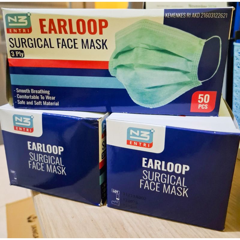 Masker Bedah Earloop 3 Ply Surgical Face Mask Earloop N3 Box