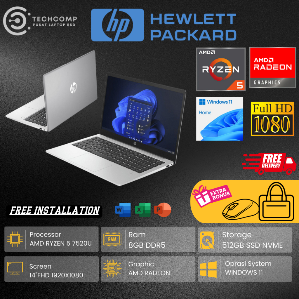 PROMO LAPTOP BARU HP 245 G10 AMD RYZEN 5 7520U RAM 8GB 512GB SSD WINDOWS 11 ORIGINAL OFFICIAL STORE