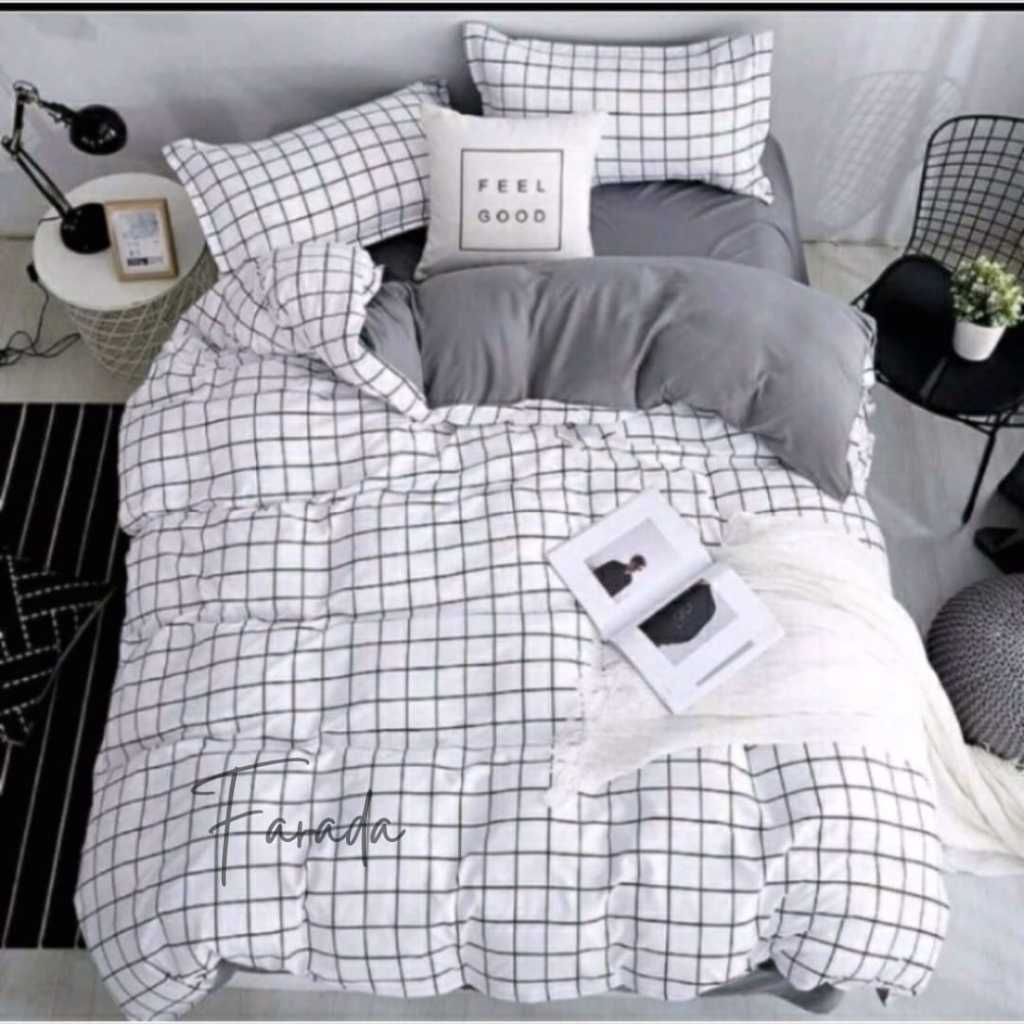 BEDCOVER SET SPREI KOTAK PUTIH MIX POLOS // BEDCOVER SET AESTHETIC [ WIDANI STORE ]