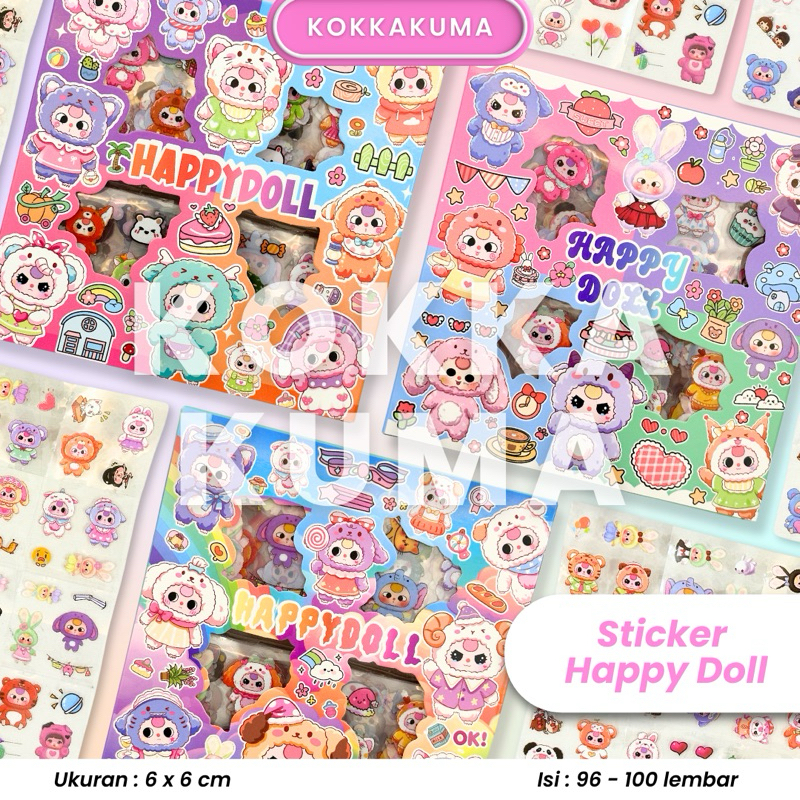 

( KKM ) NONO HAPPYDOLL Stiker Lucu Karakter PopMart LABUBU / CRYBABY Aesthetic Waterproof Stickers 1 Box isi 90-100 Lembar Bisa COD