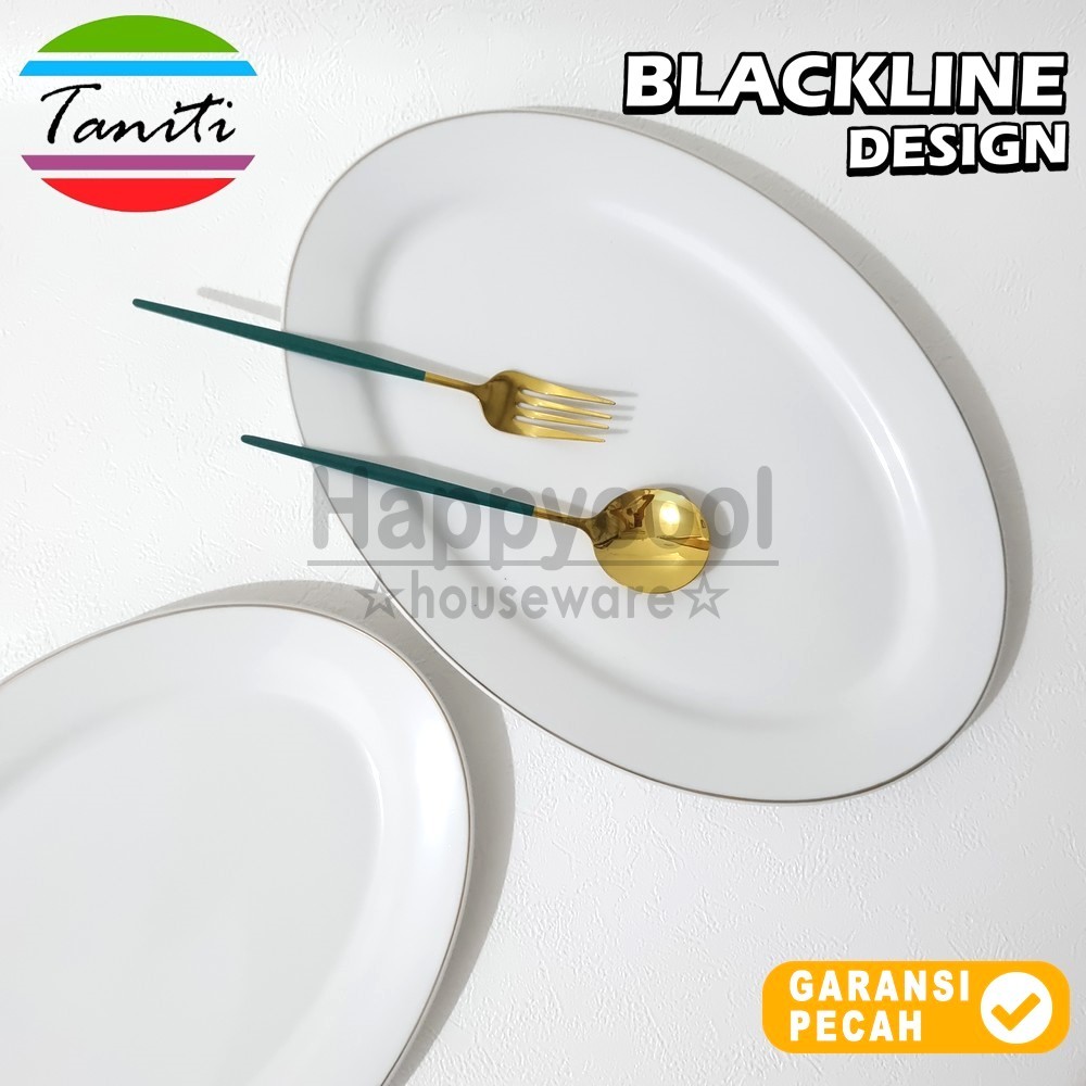 TANITI 1pcs Piring Keramik Oval 14in Polos / Lis Mas Piring Ceper Oval Piring Sajian 35cm