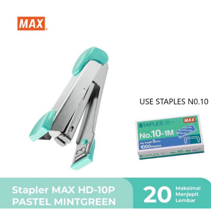 

STAPLER / STEPLER / ALAT STAPLES / HEKTER / JEPRETAN / JETREKAN / CEKREKAN / STAPLER MAX HD10 PASTEL HIJAU / PASTEL MINT GREEN