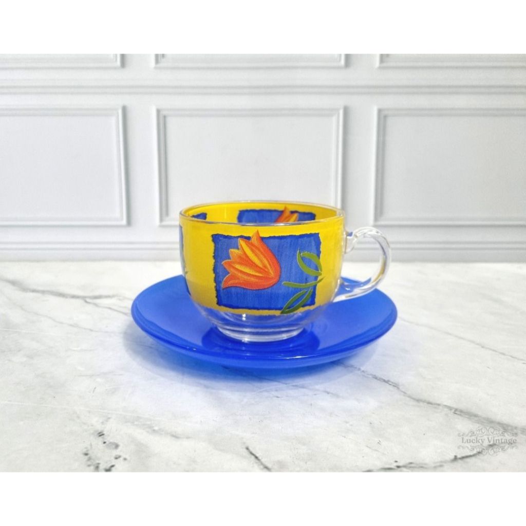 Vintage Made In France 1980 Tea Coffe Cups Tulip Arcoroc Matys Luminarc Glass French