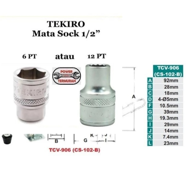 

Mata Kunci Sock TEKIRO 1/2" 30mm 6PT 12PT Hand Socket Shock Sok 30 mm