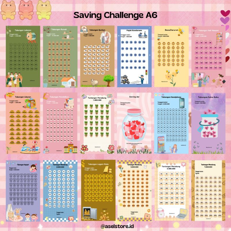 

Isi Binder Saving Challenge | Kertas Menabung A6 | Loose Leaf