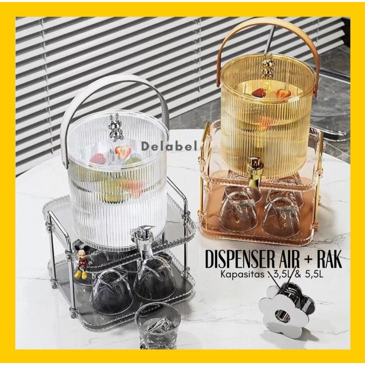 Dispenser Air Akrilik 3.5L 5.5L / Ketel Air Dingin Akrilik dengan Tatakan / Tempat Minum Air Dingin