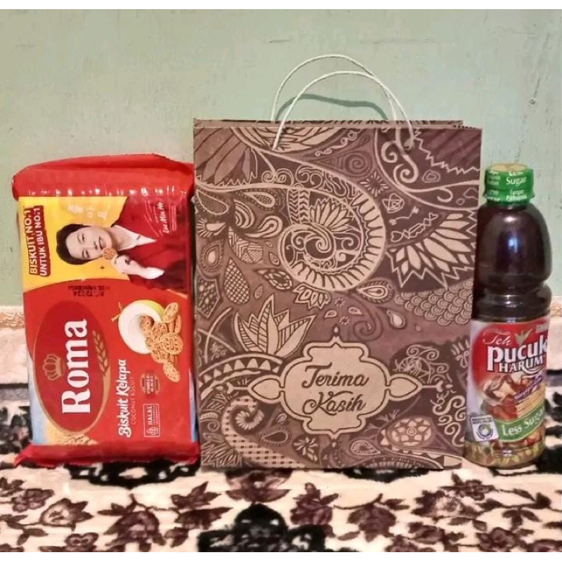 

GROSIIR!! 200PCSPAPERBAG, MOTIF BATIK KUAT TALI TEBAL,SNACK 21x16x5cm