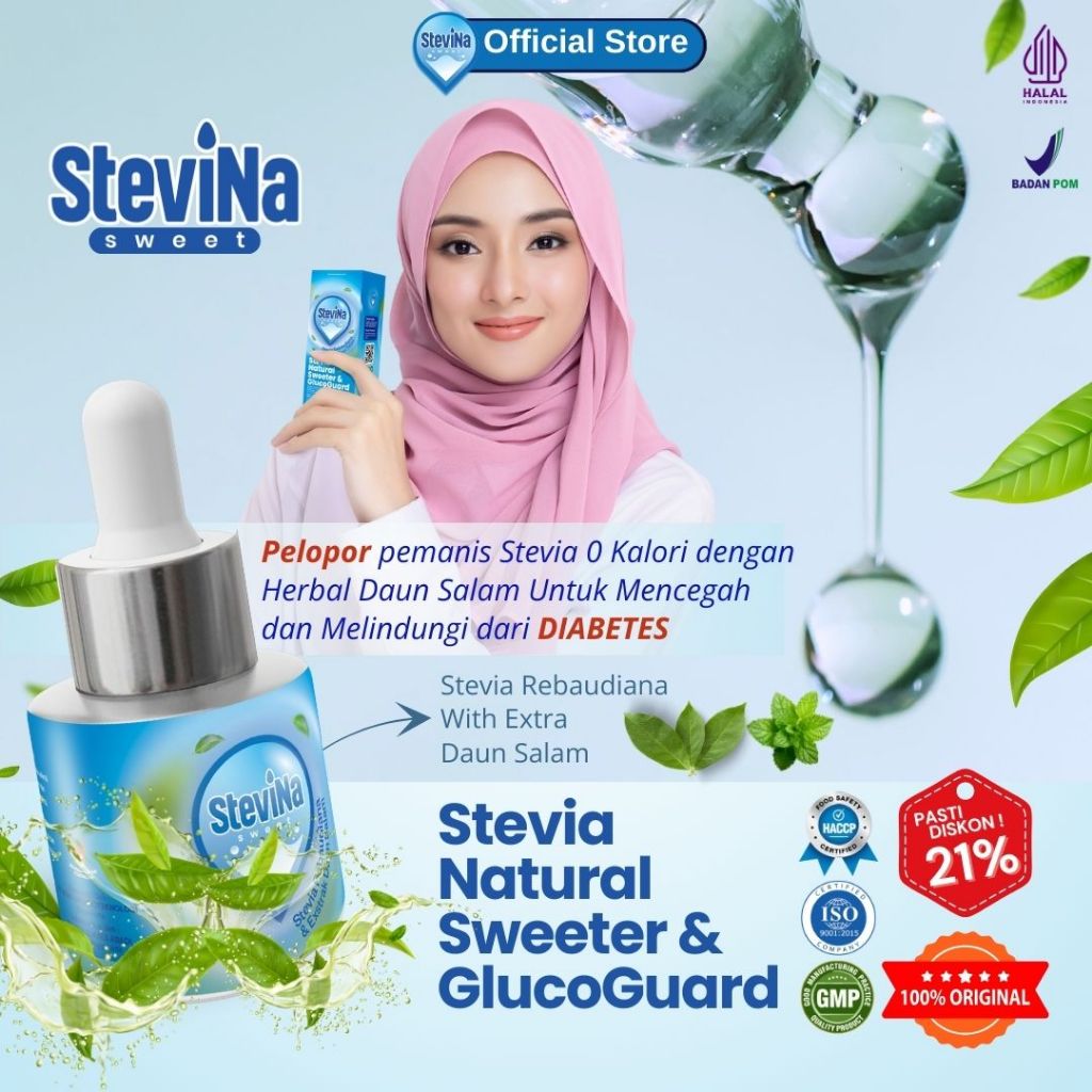 

SteviNa Sweet Pelopo pemanis stevia alami 0 kalori dengan herbal daun salam untuk diabetes kemasan 15ml Paket 1 Botol