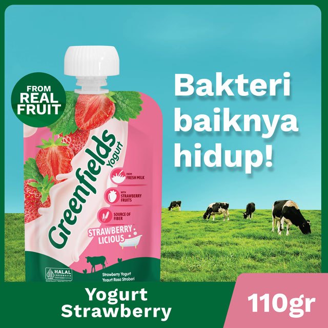 

Greenfields Yogurt Pouch Strawberry 110gr - Fresh Yogurt for Daily Healthy Snack