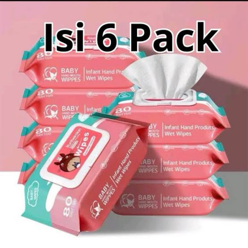 PAKET 6 PACK Tisu basah bayi non alkohol isi 80sheets
