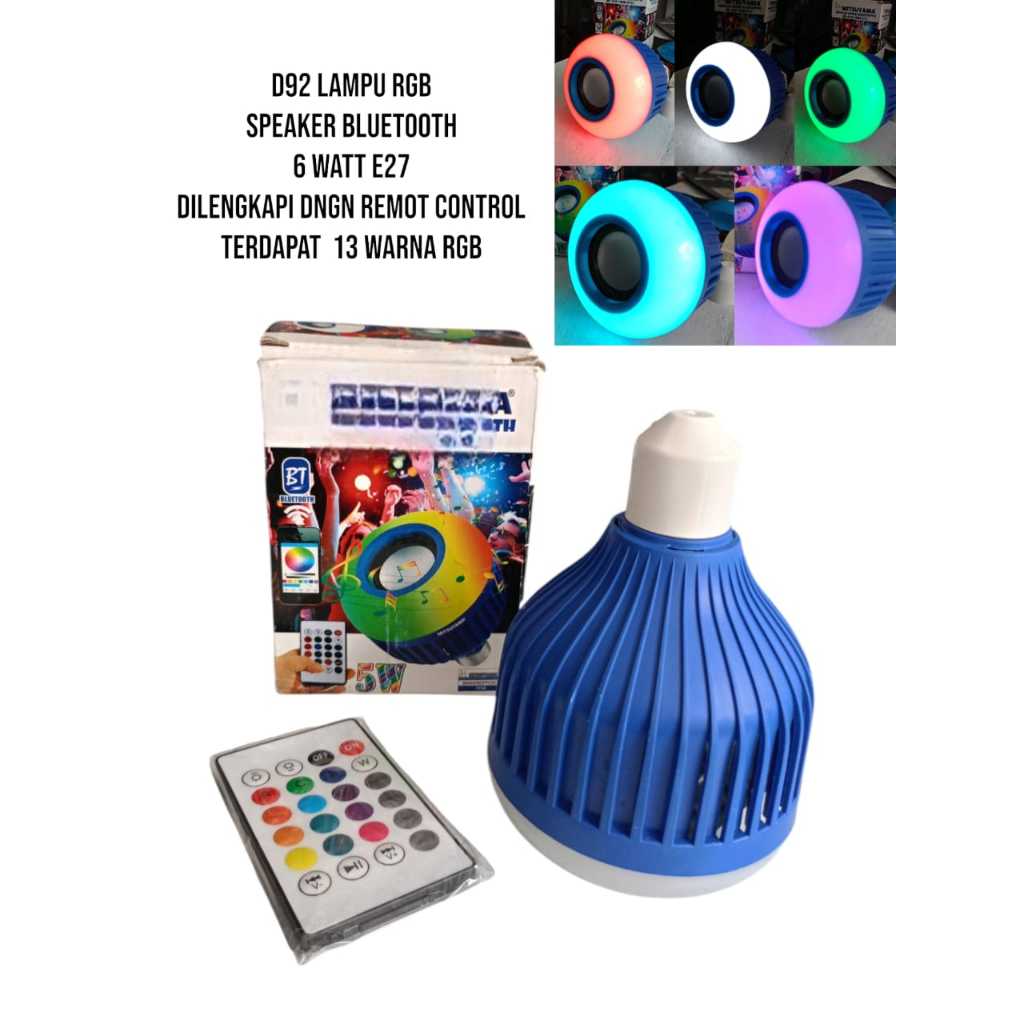 D92 LAMPU SPEAKER BLUETOOTH MUSIC 2IN1 BOHLAM RGB SMART LED BOHLAM SPEAKER WIRELESS 6W E27 LIGT