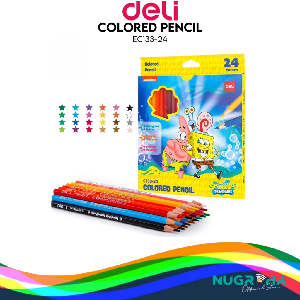 

DELI - PENSIL WARNA PANJANG / PENCIL COLOUR EC133 EDISI SPONGEBOB C133 Colored Pencil 12 18 24 Warna Mudah Diraut Warna Akurat