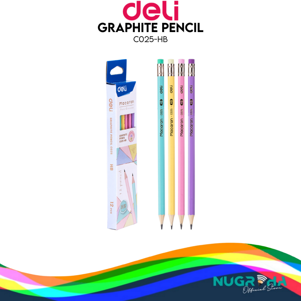 

Deli Graphite Pencil / Pensil Kayu HB 12 Pcs Warna Pastel Lucu Penghapus diujung EC025-HB