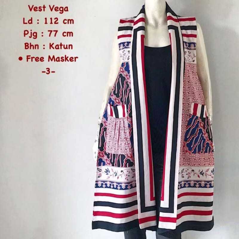 VEST VEGA / Rompi Batik Wanita Modern Tanpa Lengan Jumbo Bahan Katun