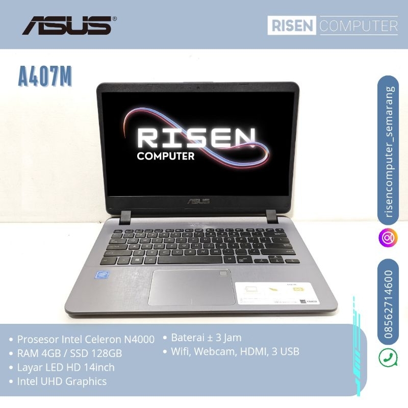 Second LAPTOP ASUS A407M Intel Celeron N400 RAM 4GB SSD 128GB Notebook 14inch Seken Bekas