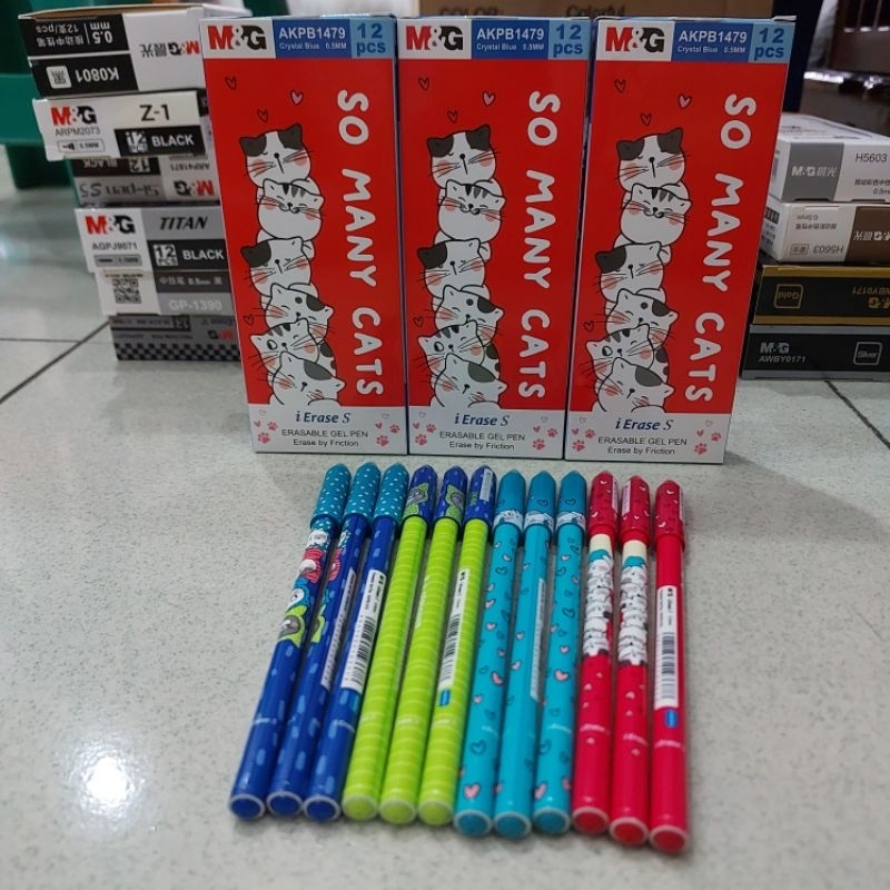 

Erasable Gel Pen 0.5mm Crystal Blue So Many Cats Biru Ball Pen with Eraser