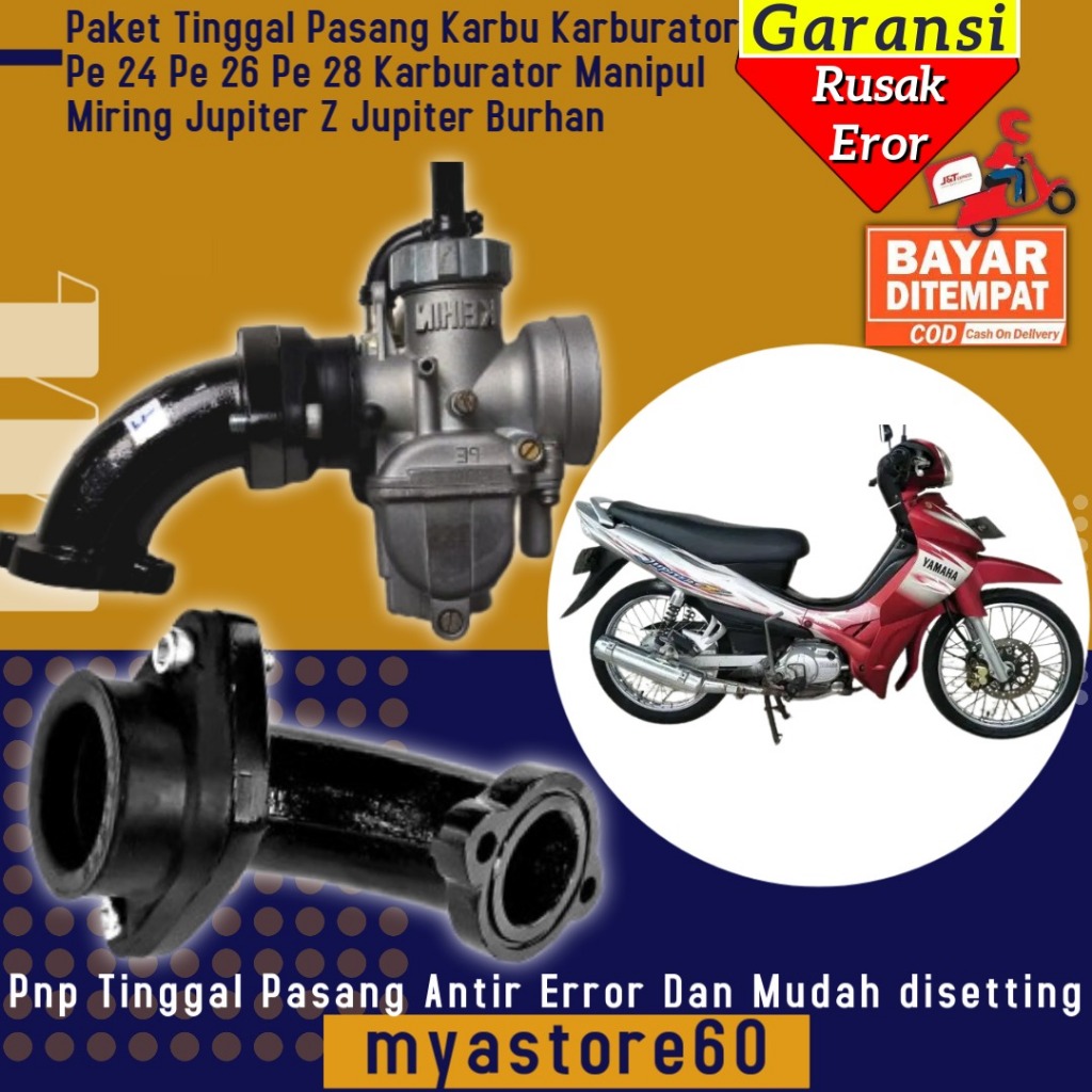 Paket Tinggal Pasang Karbu Karburator Pe 24 Pe 26 Pe 28 Pe24 Pe26 Pe28 Karburator Manipul Miring Jup