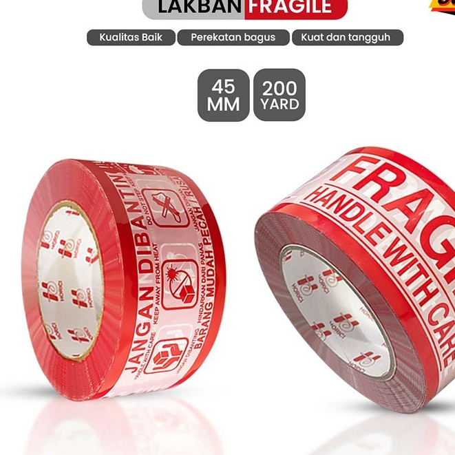 

Lakban Fragile 45mm x 200 Yard / Lakban Jangan Banting Merah