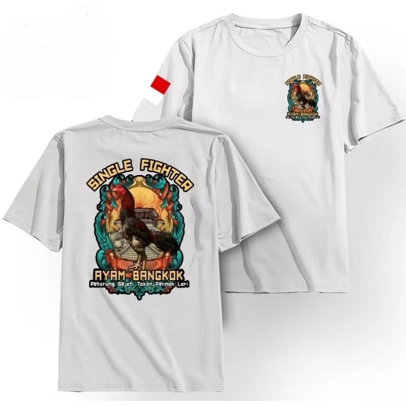 Kaos Single Fighter Ayam bangkok,putih