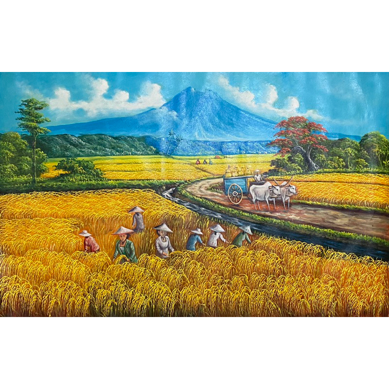 lukisan sawah ukuran 85 X 135