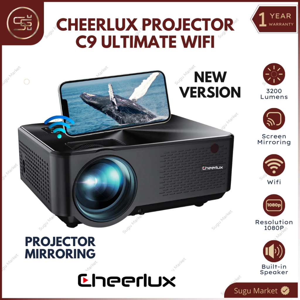 Proyektor Cheerlux C9 WiFi  3200 Lumens | Koneksi Handphone / Proyektor C9 Wifi / C9 Wifi