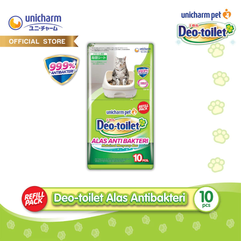 Unicharm Pet Deo - Toilet Alas Anti Bakteri Refill Pack 10pcs – Menyerap Bau & Urin Kucing 99.9% Ant