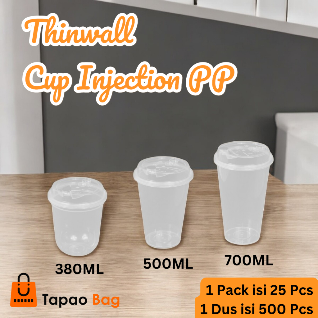 Thinwall Cup Injection PP | PP Cup Injection | Gelas Plastik Tebal | 380ml | 500ml | 700ml - Pcs