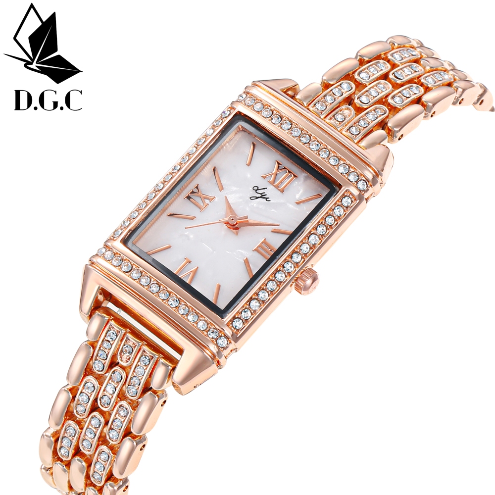 DGC 1008 Jam Tangan Wanita Alloy Stainless Steel Berlian Korea Elegan Kuarsa  Persegi Panjang Jam Ta