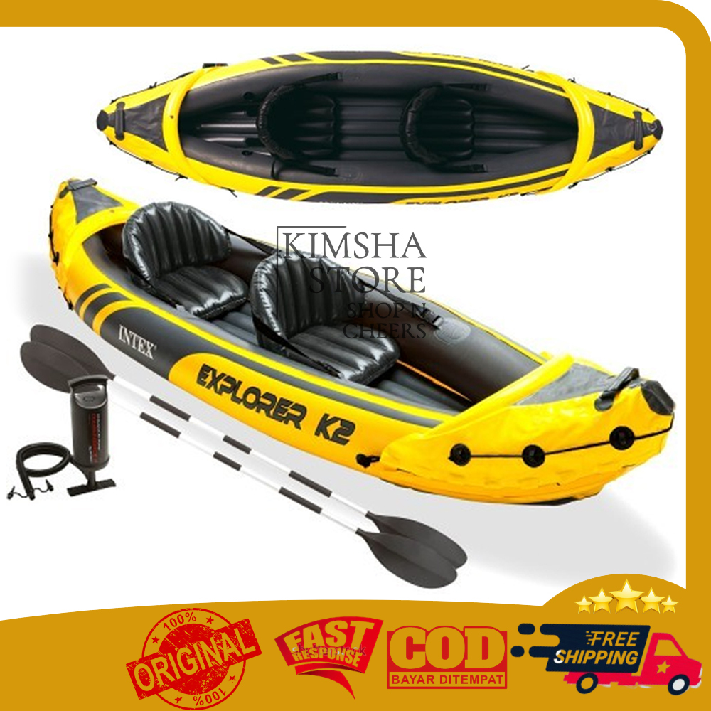 Intex Explorer K2 Set Kapal Perahu Karet Kano Renang Dewasa Inflatable Boat Perahu 2 Orang Peralatan