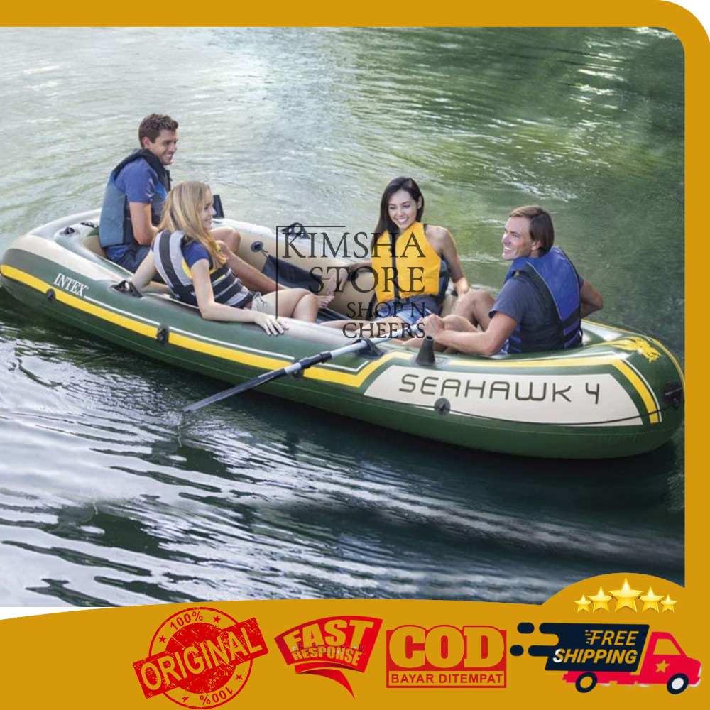 Intex Seahawk 4 Set Kapal Perahu Karet Renang Dewasa Inflatable Boat Perahu 4 Orang Peralatan Alat O