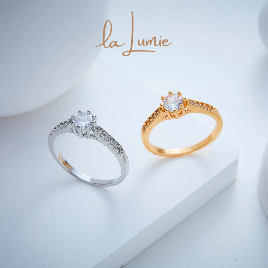 LUMIE Jewelry Cincin Minimalis Elegan Wanita Anti Karat Titanium Berlian Perhiasan Anti Karat Pranci