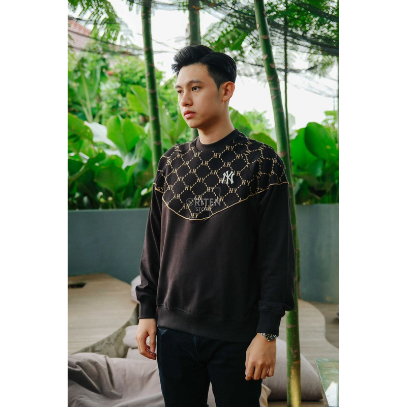 MLB Korea NY Jacquard Dia Monogram Half Body Sweater Black Original / Baju Sweater MLB Authentic