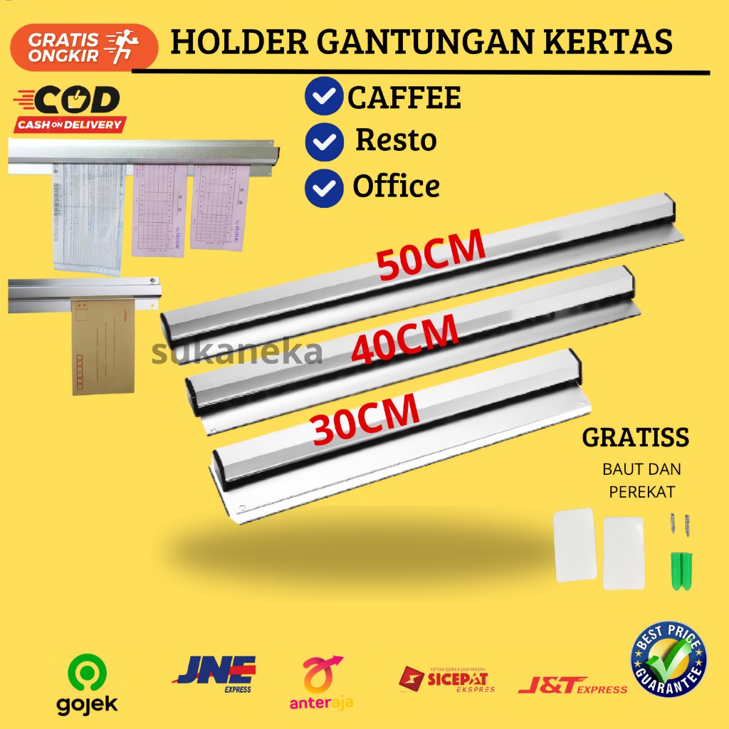 

One Two Cups Holder Gantungan Kertas Pesanan Restoran Cafe Kantor Menu Stainless 30cm 40cm 50cm