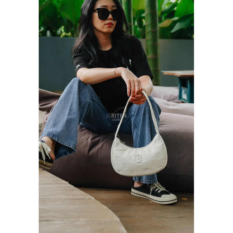 MLB Korea B Boston Embo Monogram Hobo Bag White Original