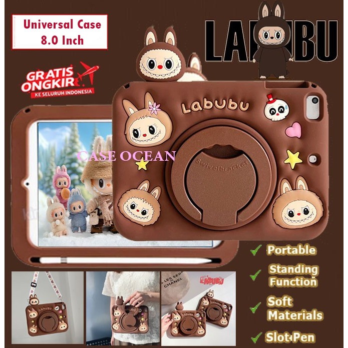 Oase Oapad 8 inch Soft Case Anak Kids Casing Cover Cewek Cowok Motif LABUBU 360 Standing Vertical Ho