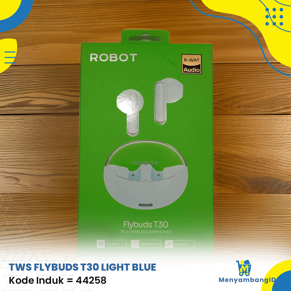 44258 | ROBOT TWS Wireless Earphone Flybuds T30 TWS Case Transparan Bluetooth 5.3 Original Blue