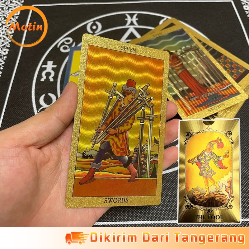 78 Golden Foil Tarot Luxury Emas Merk Tarot Bronzing Waterproof Table Game