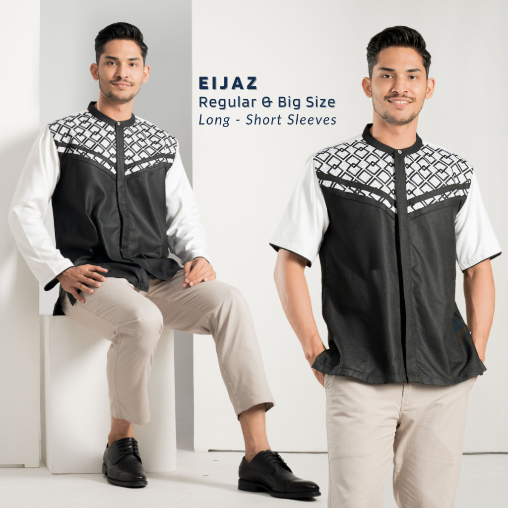 Muslimadani Baju Koko EIJAZ Regular dan Big Size Koko Dewasa Lengan Pendek dan Lengan Panjang Bordir