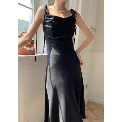 Dress lengan panjang pinggang Gaun Suspender Ungu Wanita