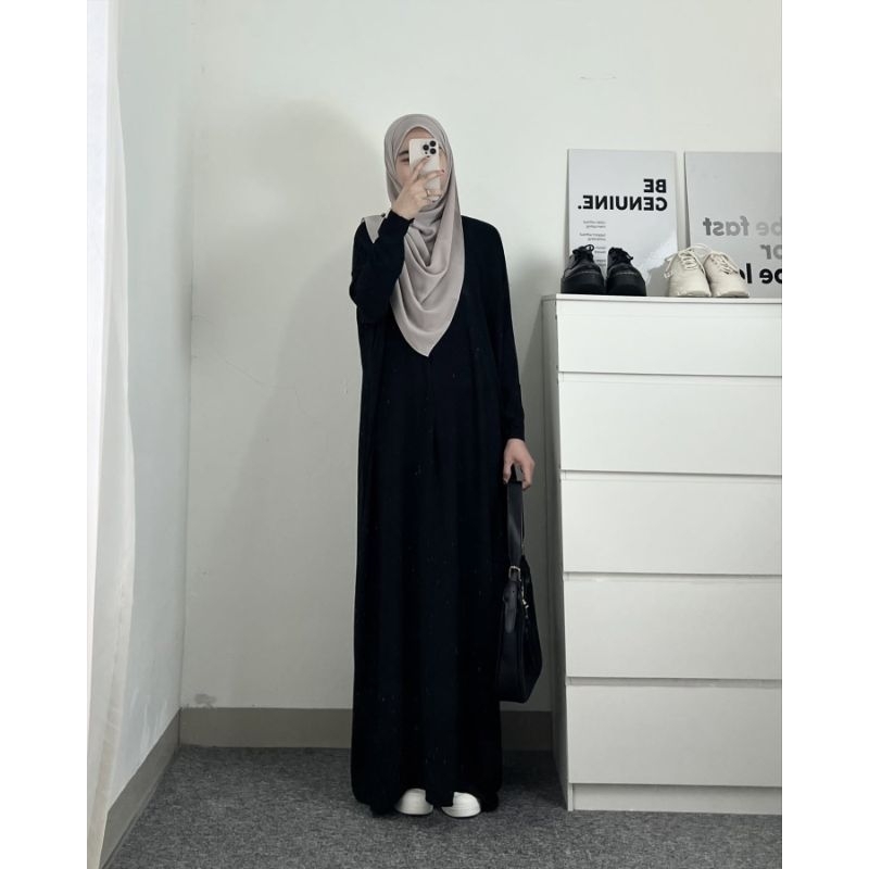 Gamis Kaftan model Butterfly Hitam polos Murah Terbaru Crinkle Premium Stylist elegant aesthetic Rem